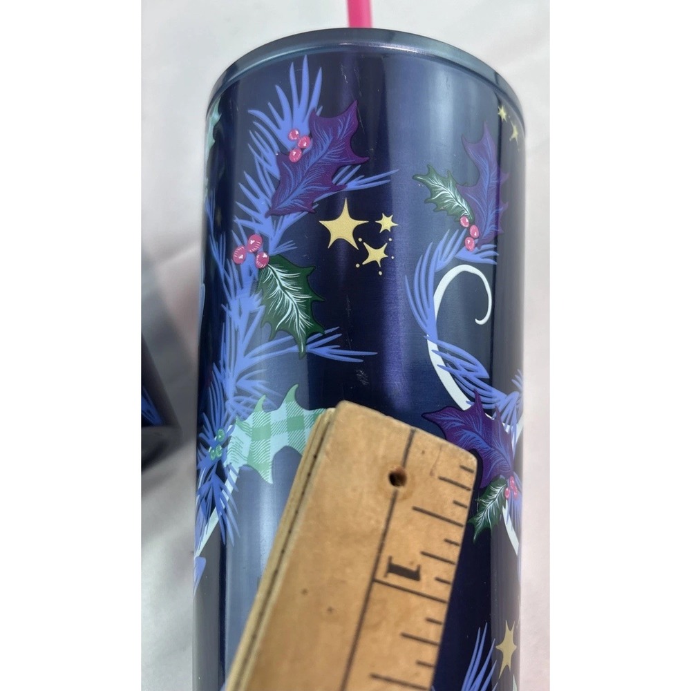 Lot Of 2 -Starbucks Holiday Christmas Tumbler Blue Ornaments 2024 Straw 24 oz - Picture 6 of 8